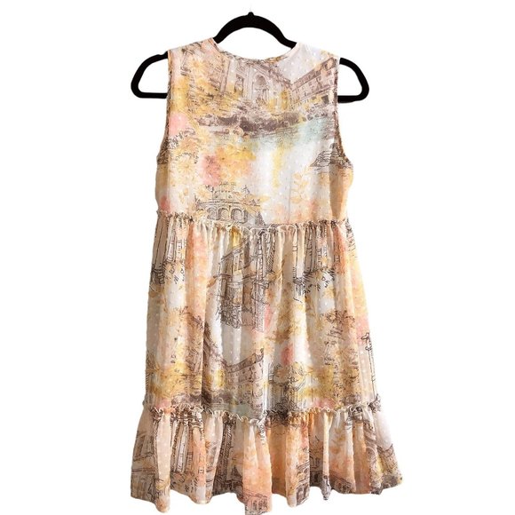 C Est 1946 Swiss Dots Sleeveless Tier V-neck Yellow Short Dress XS - Picture 2 of 10